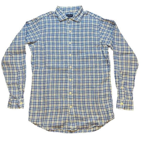 Proper Cloth Shirt Mens Large Blue Plaid Linen Button Down Long Sleeve Casual - Picture 2 of 7